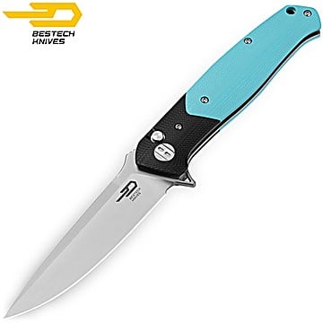 Bestech Couteau de Poche Swordfish Noir Bleu G10 14C28N