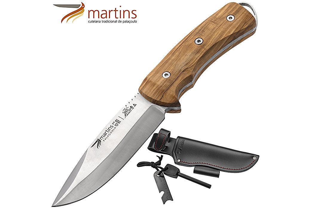 Faca Bushcraft Martins 12cm Fire Steel Oliveira (Bolsa em Pele)