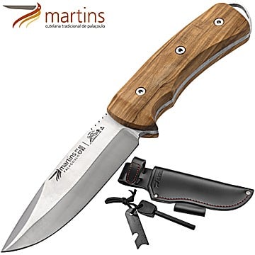 Faca Bushcraft Martins 12cm Fire Steel Oliveira (Bolsa em Pele)