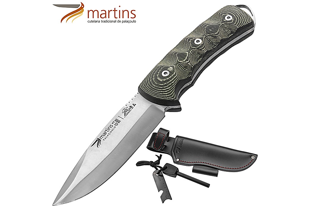 Faca Bushcraft Martins 12cm Fire Steel Micarta Verde (Bolsa em Pele)