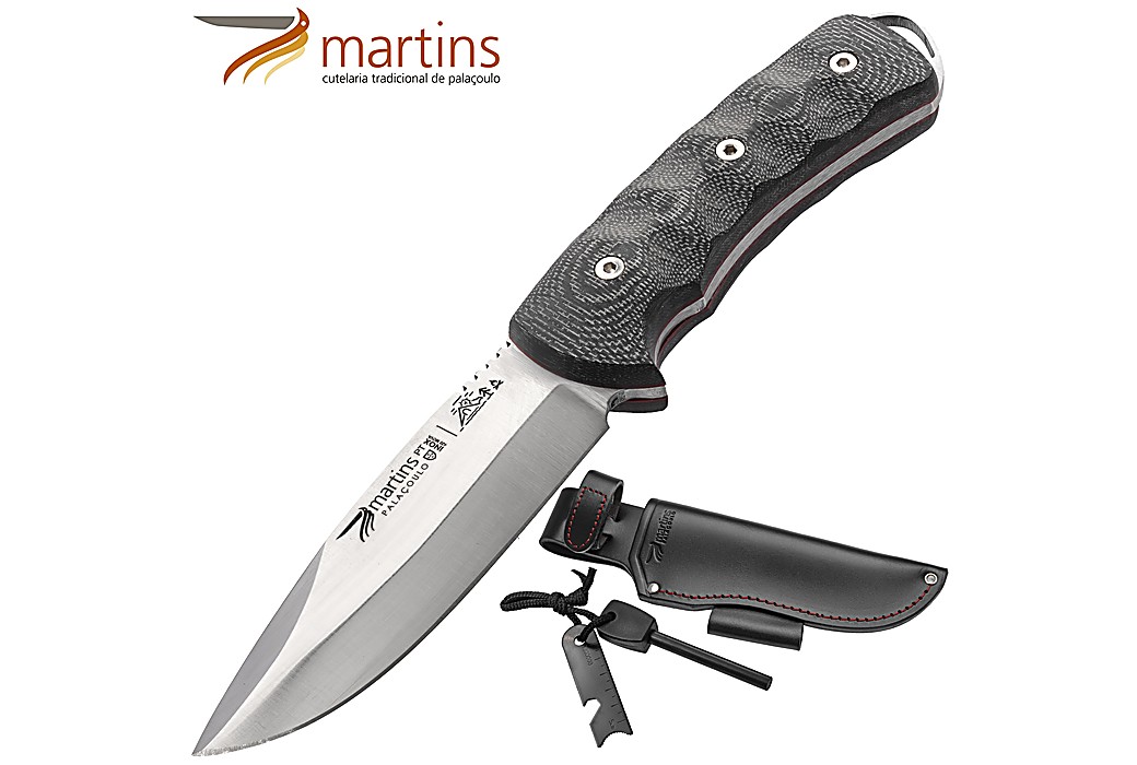 Cuchillo Bushcraft Martins 12cm Fire Steel Micarta Gris (Bolsa de Cuero)