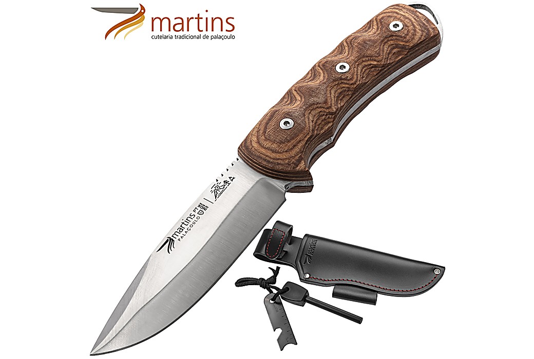 Cuchillo Bushcraft Martins 12cm Fire Steel Micarta Marrón (Bolsa de Cuero)