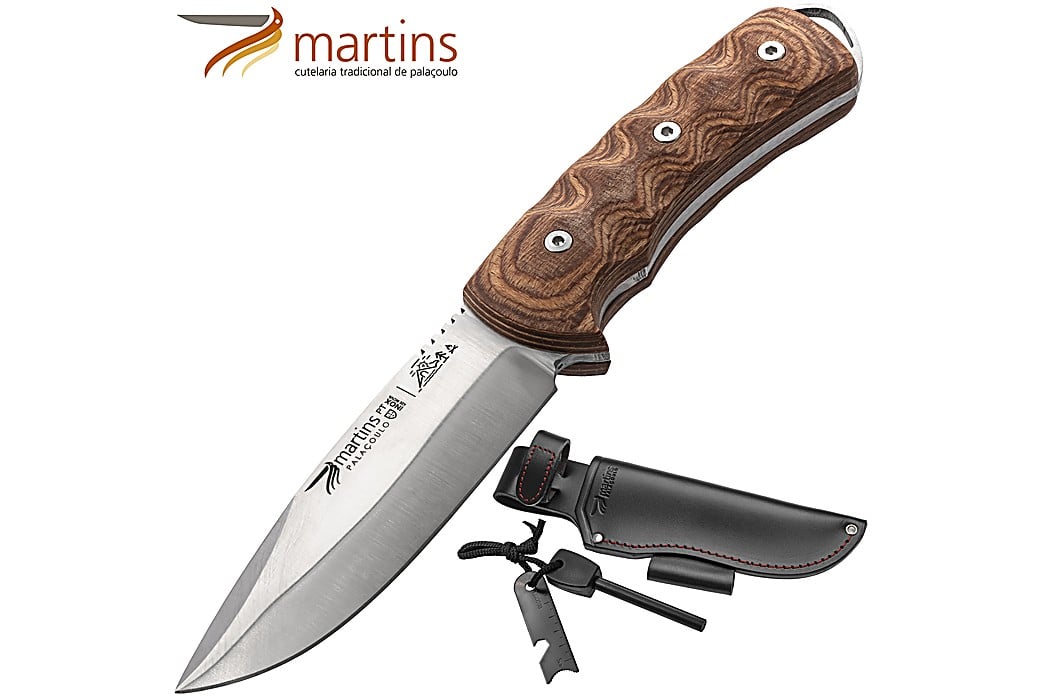 Faca Bushcraft Martins 12cm Fire Steel Micarta Castanho (Bolsa em Pele)