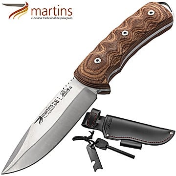 Couteau Bushcraft Martins 12cm Fire Steel Micarta Marron (Pochette en Cuir)