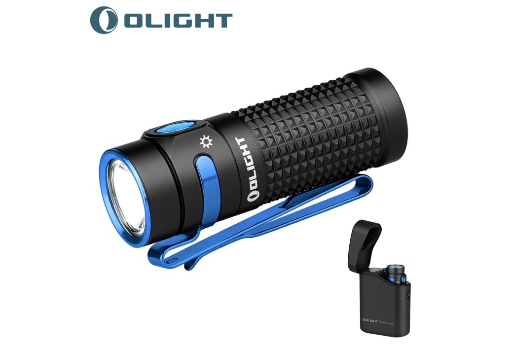 Kit Lampe Torche Olight Baton 4 Premium Edition LED 1000 lumens + Chargeur Wireless Noir Bleu