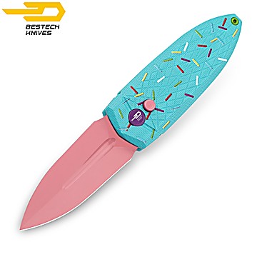 Bestech Couteau de Poche Quq Bleu Sprinkle G10 14C28N