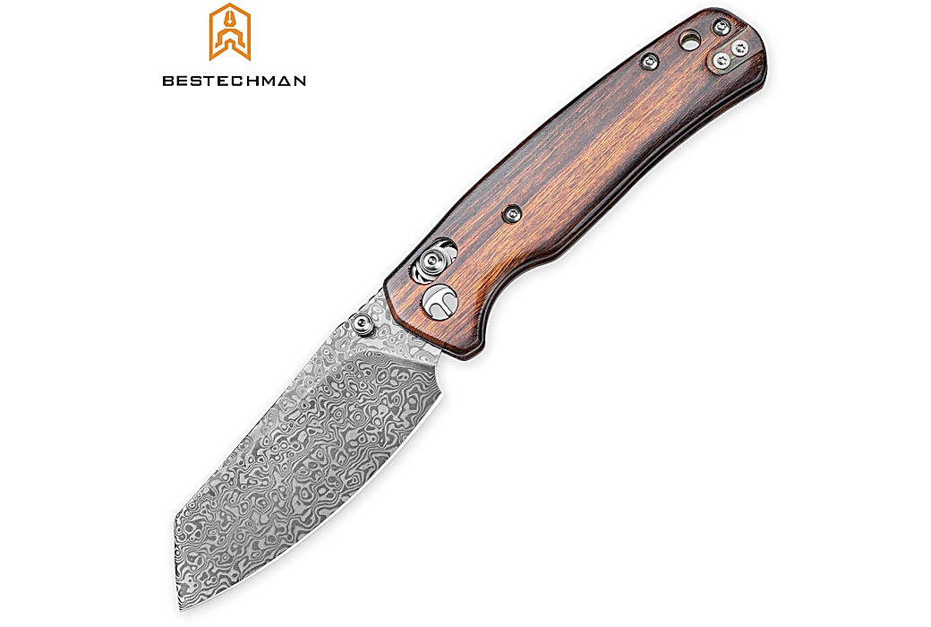 Bestechman Navalha Cicada's Wing Damascus Desert Ironwood G10 10CR15COMOV