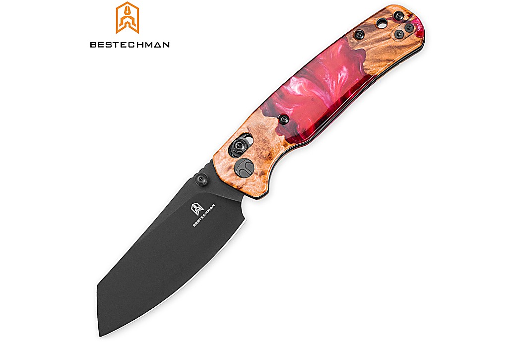 Bestechman Couteau de Poche Cicada's Wing Wood & Red Resin 10CR15COMOV
