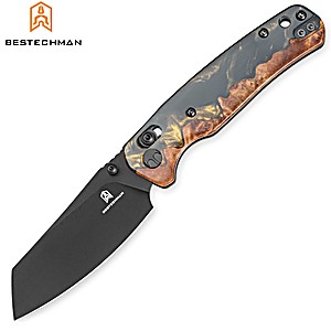 Bestechman Couteau de Poche Cicada's Wing Wood & Black Gold Resin 10CR15COMOV