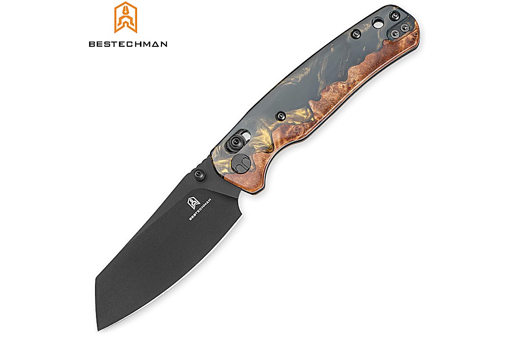 Bestechman Pocket Knife Cicada's Wing Wood & Black Gold Resin 10CR15COMOV