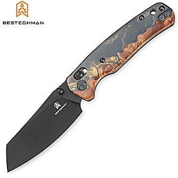 Bestechman Couteau de Poche Cicada's Wing Wood & Black Gold Resin 10CR15COMOV