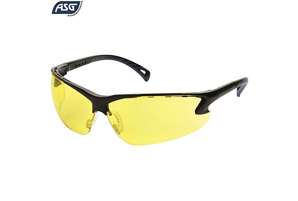 Gafas de protección para tiro ASG con lente amarilla y patillas ajustables