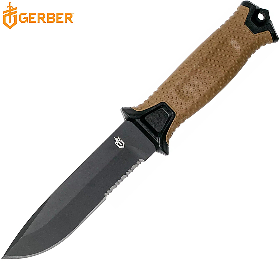 Buy online Gerber Knife Strongarm Blade with Serrated Edge Coyote from  GERBER • Shop of Hunting and Bushcraft Knives Online Store • Mundilar  Airguns