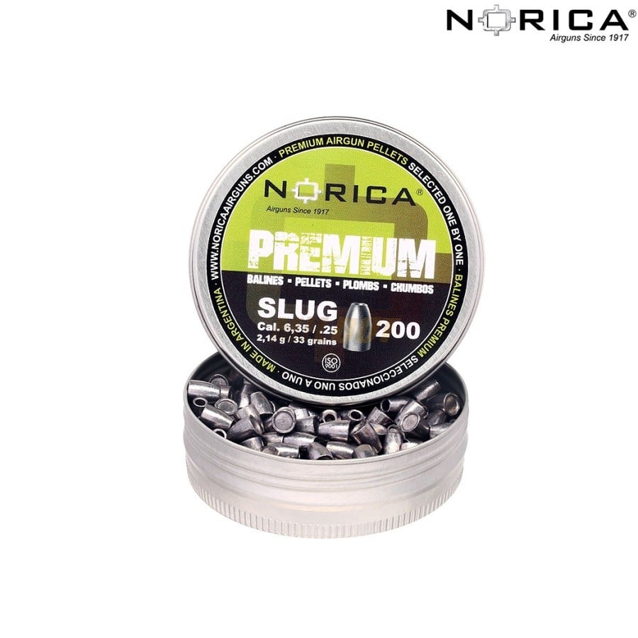 Comprar en linea Balines Norica Premium Slug 6.35mm (.25) 33gr 200pcs de  marca NORICA • Tienda de Balines Calibre 6.35mm • Mundilar Airguns
