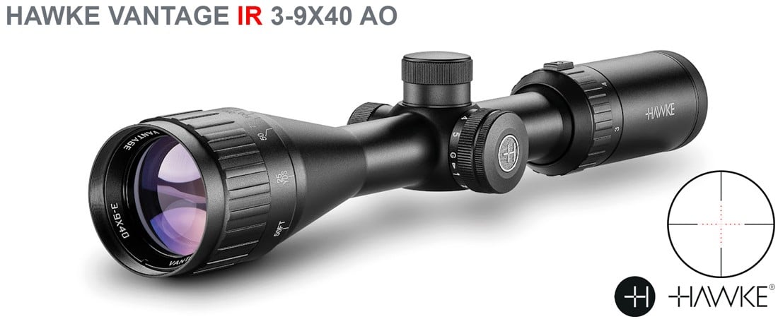 HAWKE VANTAGE 3-9X40 AO IR + MONTURAS 2PCS ALTA