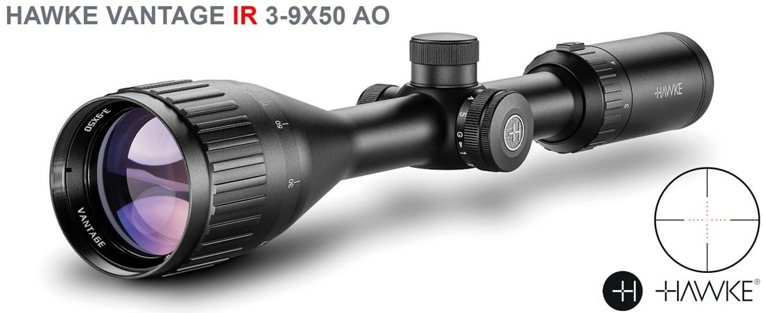 HAWKE VANTAGE 3-9X50 AO IR + MONTURAS 2PCS ALTA